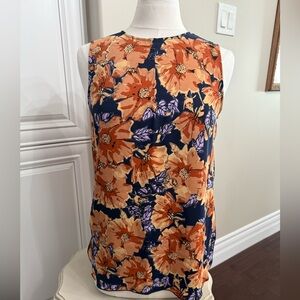 Babaton Women's Size Medium Wieland Navy and Orange Floral Sleeveless Blouse